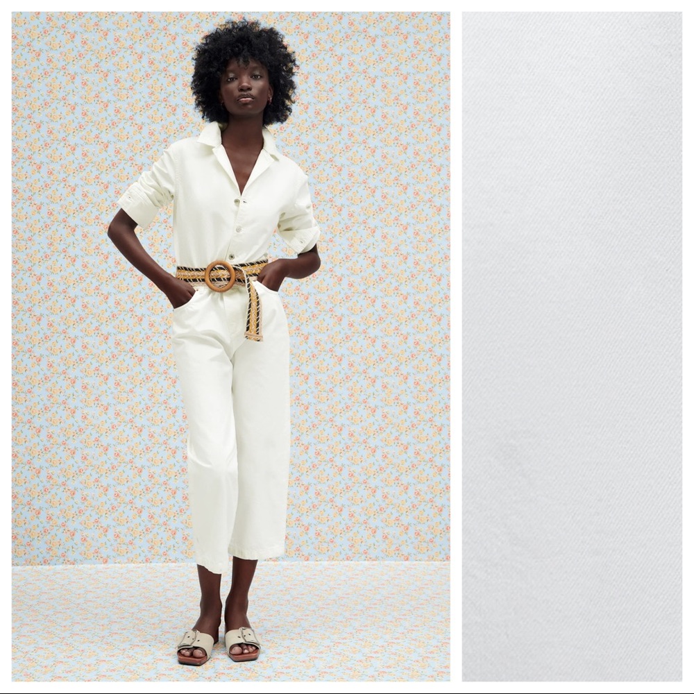 Zara White Denim Long Jumpsuit coveralls. Size M.